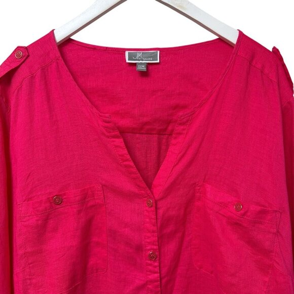 JM Collection 100% Linen Top Plus Size 22W Pink Tunic Blouse Button Front - Picture 2 of 11